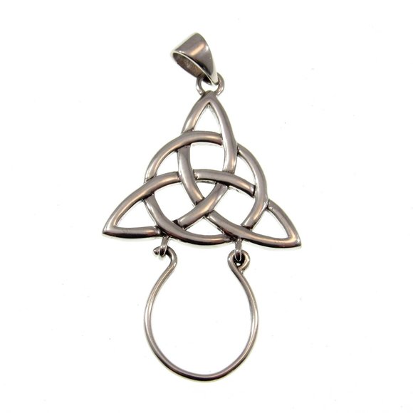 Solid 925 Sterling Silver Celtic Trinity Knot Triquetra Charm Holder Pendant - Picture 1 of 6